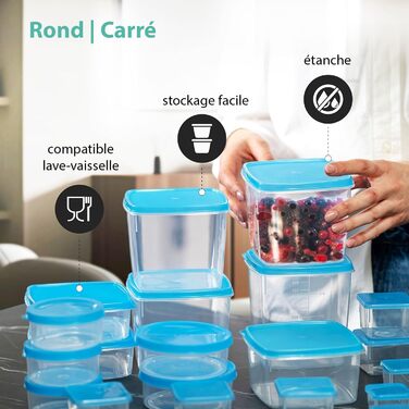 Набір контейнерів для морозильної камери MiraHome 15x0,125 л прямокутний прозорий синій ідеально підходить для зберігання та організації продуктів на кухні герметичні контейнери для зберігання з кришками австрійська якість 0,125 л (15 шт.)