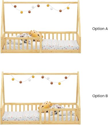 Ліжко IDIMEX Nicolas House 90 x 200 см Natural - Дитяче ліжко від підлоги до стелі, включаючи захист від падіння з обох боків, ліжко Монтессорі з масиву дерева