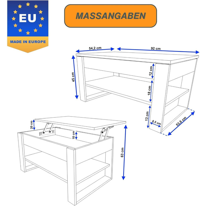 Журнальний столик з регульованою висотою та місцем для зберігання - Журнальні столики - Розкладний стіл для вітальні - Журнальний столик з регульованою висотою - Стіл для вітальні дерев&39яний коричневий Вотан/чорний.