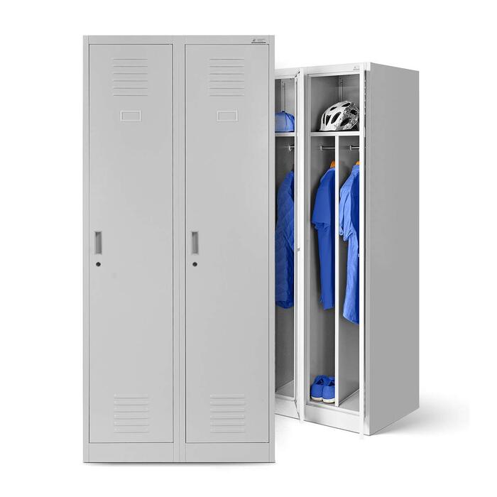 Шафа-шафа Jan Nowak, металева шафа, гардероб, шафа-шафа 2 відділення з вішалкою для одягу, роздільниками, вентиляційними отворами, 4 гачки для одягу на відділення 180 см x 80 см x 50 см, сірий