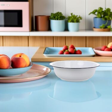 Загальна емальована чаша Біла 32 см потовщена вінтажна емальована чаша Велика побутова чаша для миття, замішування, подачі та приготування салатів