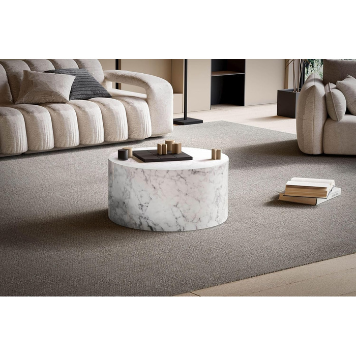 Кавовий столик FineBuy MONOBLOC 60x60x30 см, круглий дизайнерський стіл для вітальні, сучасний білий диванний столик