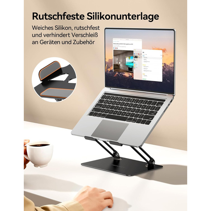 Стійка для ноутбука TECKNET, складана, ергономічна, металева підставка для ноутбука, сумісна з моделями 10-17,3 дюймів, чорна