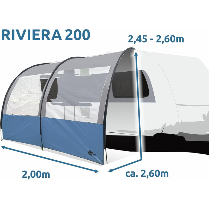 Ваш тент GEAR Riviera 200 для каравану Автобудинок Караван 2 х 2,6 м Навіс УФ 50 Навіс від сонця з панорамним вікном