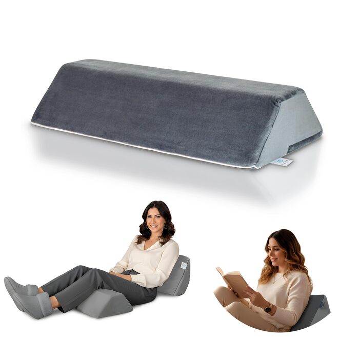 Подушка для спини для ліжка та дивана (сіра) Клиноподібна подушка та подушка для читання для дорослих - Підтримуюча подушка для колін, ніг, спини, пролежнів - Подушка для сидіння ліжка для нахилу та підйому - Ортопедична подушка для спини