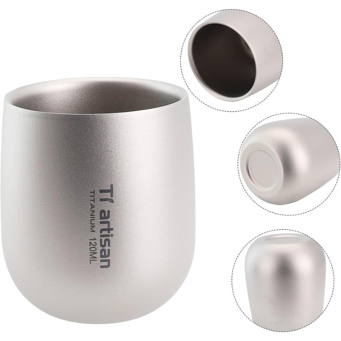 Двостінна туристична кружка, 120 мл, титанова кавова кружка для гарячих і холодних напоїв, подорожей на природі та пікніків