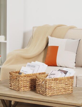 Кошик для зберігання водяного гіацинта StorageWorks, квадратна скринька для зберігання, міцні полиці у формі водяного гарбуза з ручками, декоративний кошик для подарунків, туалетного приладдя, великий, 2 предмети 33 x 21 x 18 см натурального кольору (водя