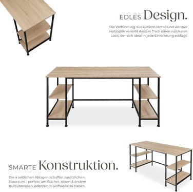 Промисловий офісний стіл з 4 полицями, 137x55x75 см, Комп&39ютерний стіл, Стіл для ПК, Ігровий стіл, Робочий стіл, Меблі для домашнього офісу, Світла промислова деревина, Дуб Сонома