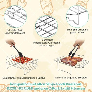 Аксесуари для фритюрниці Idota з 10 предметів, аксесуари для фритюрниці з силіконовими вставками/решітка для приготування їжі/решітка для приготування на пару/рукавички для духовки/мультиварка для COSORI 5.5 л/6.4 л, Tefal 5.6 л/6.5 л і Philips 6.2 л/7.2 