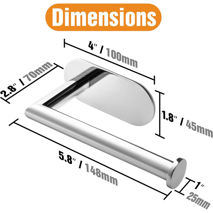 Тримач для туалетного рушника без свердління, хромований тримач для туалетного рушника з нержавіючої сталі SUS304 для кухні та ван