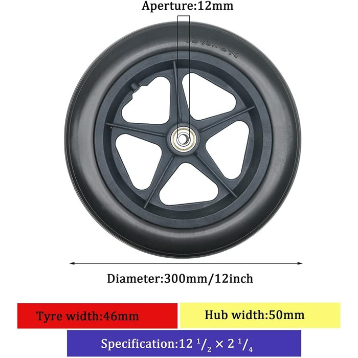 Пара задніх коліс 12 дюймів для інвалідних візків, 12 1/2 x 2 1/4, аксесуари для інвалідних візків з ручним керуванням, запасні колеса для задніх коліс/чорний, 1