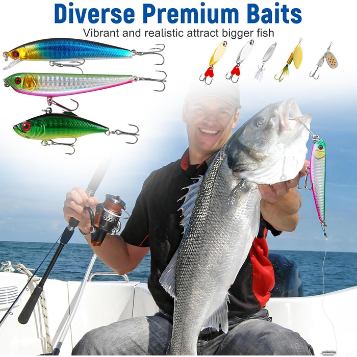 Набір рибальських приманок Yiomxhi з 137 предметів, включаючи коробку для снастей, рибальські аксесуари, включаючи м&39які пластикові приманки, воблери, плаваючі приманки, блешні, гачки, вантажі, рибальські приманки для щуки, форелі, судака, окуня чудовий
