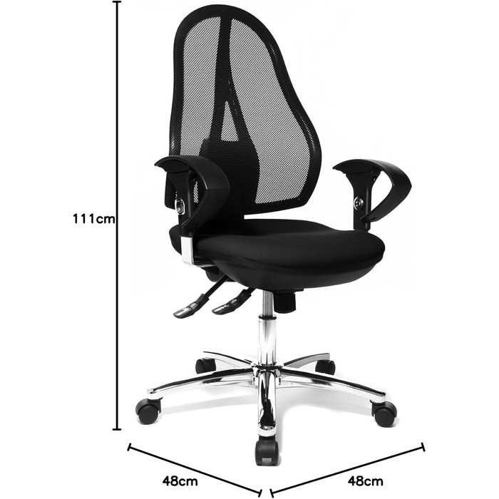 Офісний стілець Topstar Open Point SY Deluxe з регульованими по висоті підлокітниками, чорний, чорна сітчаста спинка