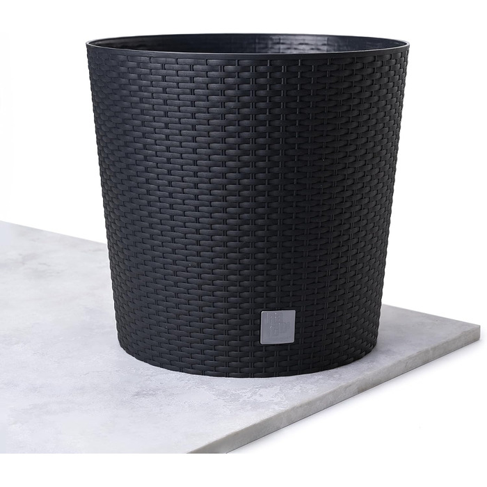 Кашпо HappyFlower MultiProject вкл. вставку круглий ротанговий вигляд 4 розміри 4 кольори кашпо (400, чорний) 400 антрацит
