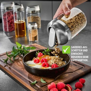 Контейнер для зберігання GEFU KIPPO 1300 мл Скляний контейнер з кришкою, що відкидається, та захистом аромату Герметичний, ідеально підходить для дозування цукру, борошна, мюслі, макаронів, сухих продуктів