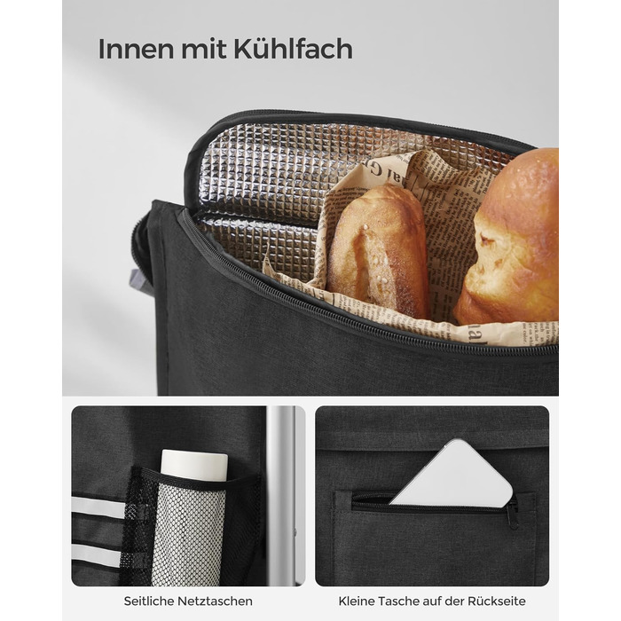 Сумка-візок SONGMICS для покупок, 35 літрів, з термо-відділенням, чорна, складана, знімний мішок KST03BK