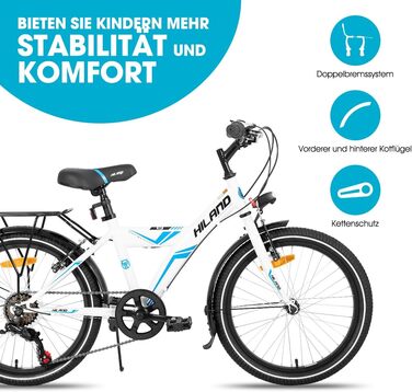 Дитячий гірський велосипед HILAND 20-24 дюйми з 6-швидкісними передачами, MTB для хлопчиків та дівчаток з підніжкою, чорно-білий велосипед білий - 20 дюймів 20 дюймів