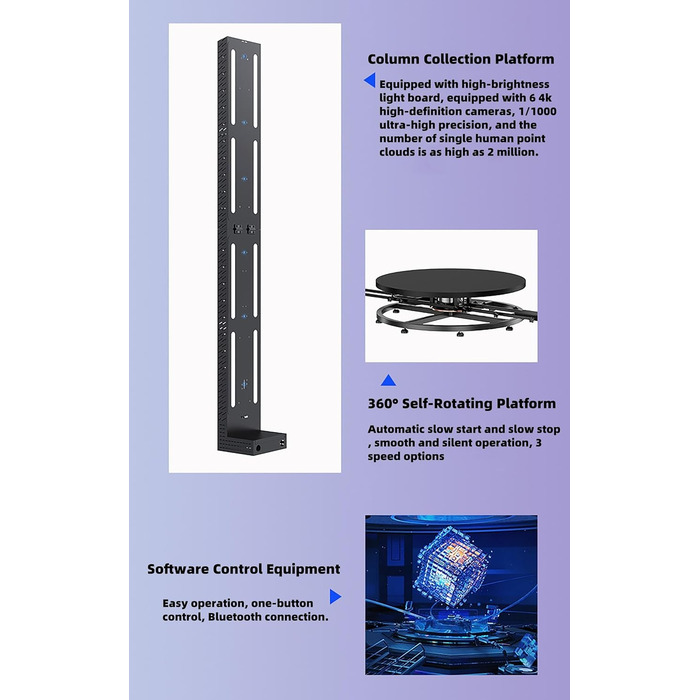 Електричний поворотний стіл HLGKBY на 360 для 3D-сканування людського тіла, керування APP, 6 HD-камер, надвисока точність 1/1000,