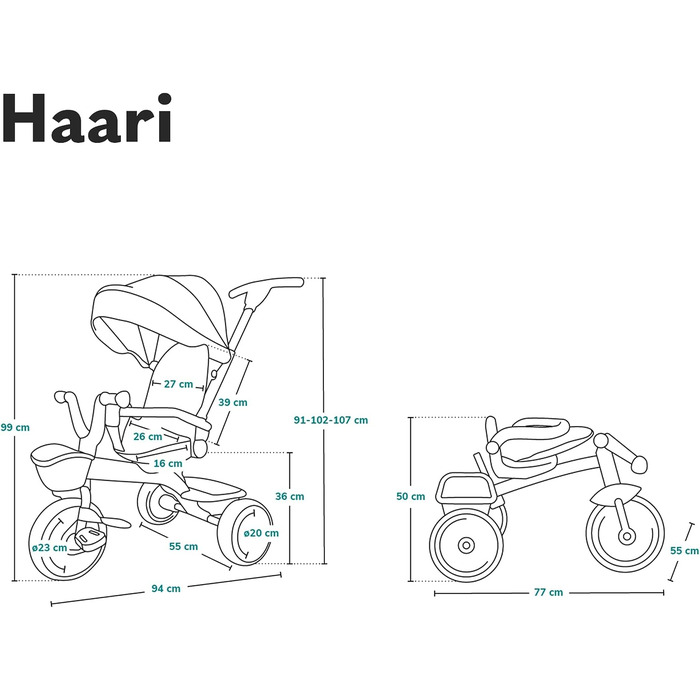 Триколісний велосипед LIONELO Haari 2в1 з ручкою від 18 місяців до 25 кг, вперед і назад, безкамерні гумові шини, вільний хід, кош