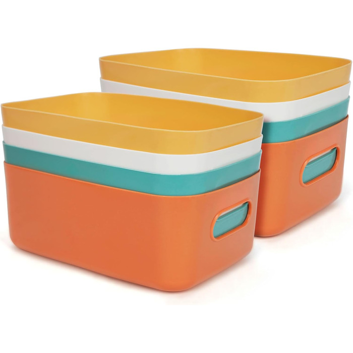 Набір з 8 барвистих коробок для зберігання, пластикові кошики для зберігання, органайзери для кухонних шаф з ручками, коробки для зберігання кошиків, пластикові кошики для ванної кімнати, кухні, комори, 8 л, барвисті