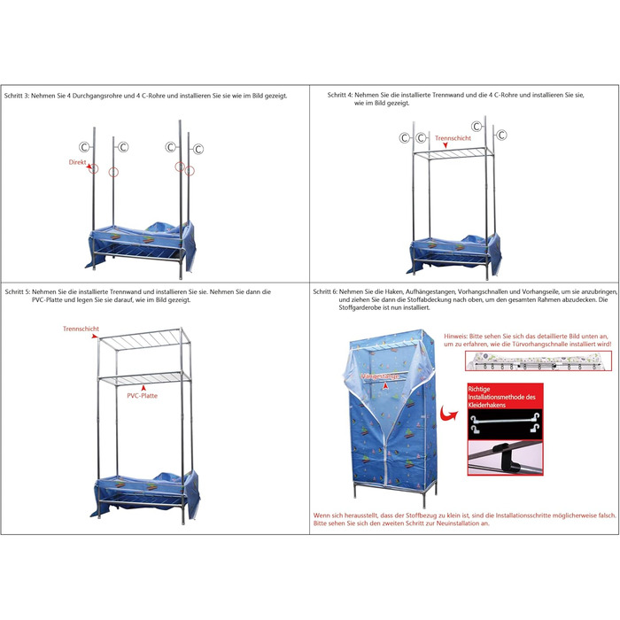Тканинна шафа, міцна, тканинна розкладна шафа для спальні з рейкою для одягу та полицями, гардеробна шафа з вішалкою для одягу, 84x46x173 см, сіра смужка.