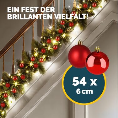 Різдвяні кульки набір з 54 шт червоні Deuba