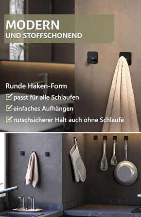 Рушникосушка без свердління - 5 шт. гачків для рушників для ванної кімнати, чорні клейкі гачки сучасні, стильні - гачки самоклеючі