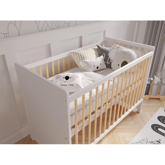 Дитяче ліжечко/спальне місце Love For Sleep 120x60 см із захисним бар&39єром, трансформоване, дитяче ліжко Tokyo з білої сосни, дерев&39яне дитяче ліжко - Дитяче ліжко, трансформоване ліжечко/дитяче ліжко