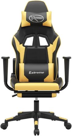 Геймерське крісло, офісне крісло, з підставкою для ніг, чорно-золотий колір, штучна шкіра