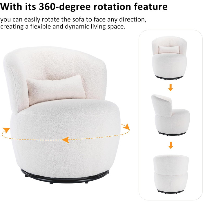 Біле плюшеве обертове крісло з поперековою подушкою - вантажопідйомність 100 кг з обертовою металевою основою