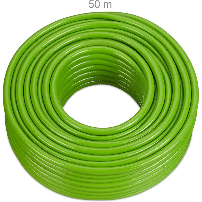Шланг садовий Relaxdays 50 м, універсальний, 1/2 дюйма, для поливу грядок та газонів, пластик, світло-зелений
