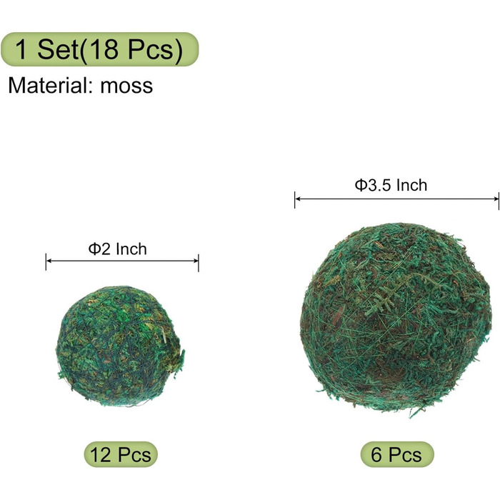 Карта джерела 1 набір мохових кульок, 12 шт. 2" 6 шт. 3,5" зелених декоративних мохових кульок для центральної частини, чаш, наповнювачів для ваз, прикрас для дому