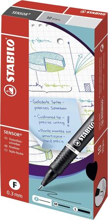 Фіналайнер з підпружиненим наконечником - STABILO SENSOR F - fine - упаковка з 10 шт. - червона