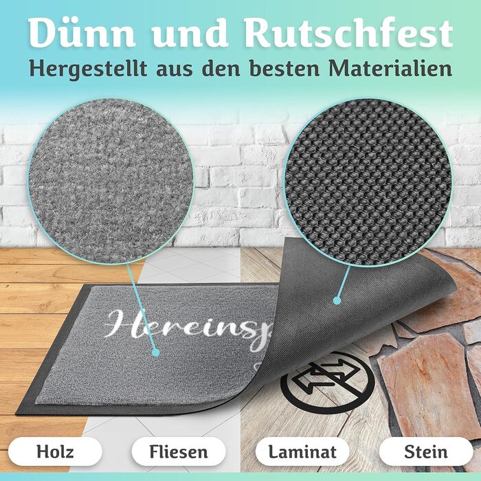 Килимок для дверей Welcome можна прати в пральній машині 40x60 см - ідеальний розмір для вхідних дверей. Килимок для внутрішнього використання, килимок для вітальні з написом &quotWelcome&quot та серцем, 40 x 60 см (прямокутний)