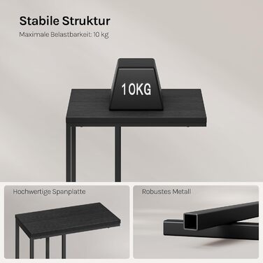 Журнальний столик WOLTU, С-подібний, стіл для вітальні з металевим каркасом, диванний столик, журнальний столик, для кави та ноутбука, 45 x 63,5 x 25 см, чорний, комплект з