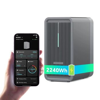 Балконна електростанція Marstek B2500 з накопичувачем 0 ПДВ, сонячний акумулятор LiFePO4 ємністю 2240 Втгод, 2 MPPT, максимальна вхідна потужність сонячних панелей 1600 Вт та вихідна потужність постійного струму 800 Вт, керування через додаток, IP65, Plug