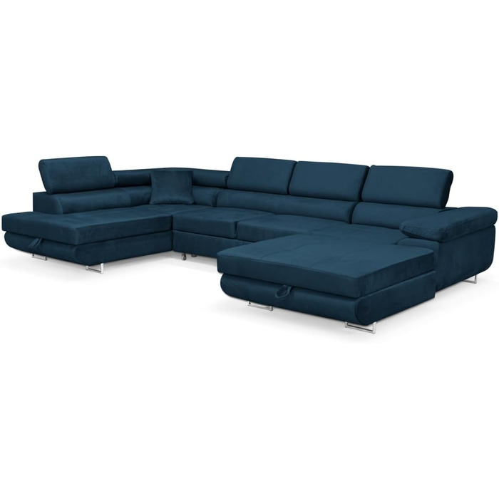 Кутовий диван Aller Moon U XXL зі сплячою функцією та двома відділеннями для зберігання речей. (Темно-синій, лівий) Темно-синій лівий