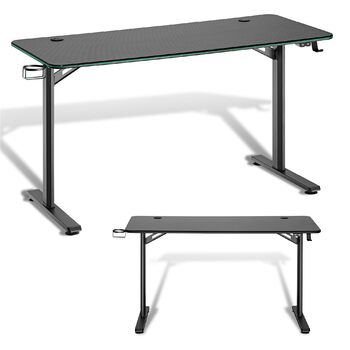 Ігровий стіл Xantron зі світлодіодним атласом 3 регульовані RGB-ефекти 136x60x75 см, чорний, з органайзером для кабелів, тримачем для чашки та тримачем для гарнітури