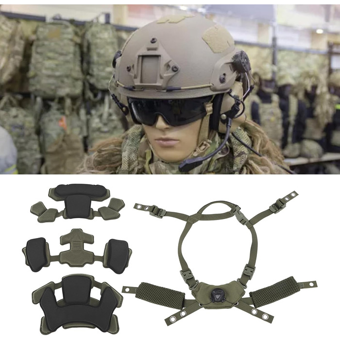 Тактична система підвіски шолома Dial з ремінцем для підборіддя для ACH, Mich, Team Wendy, FMA, EXF, з м&39якою комфортною підкладкою, кріпильними гвинтами, аксесуарами, губкою армійського зеленого кольору