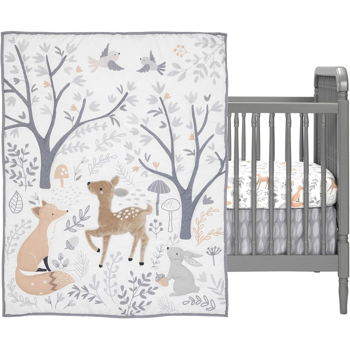 Комплект постільної білизни в дитяче ліжечко Bedtime Originals Deer Park 3-спальний, сірий, тварини, ліс