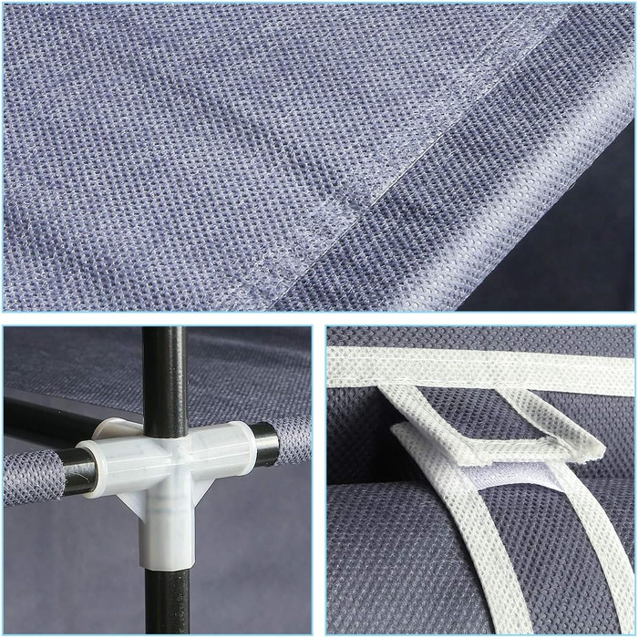 Тканинна шафа Mondeer для спальні, складна, з шістьма блискавками та трьома дверима, швидкий доступ, 175 x 150 x 45 см, великий простір для зберігання, сірий