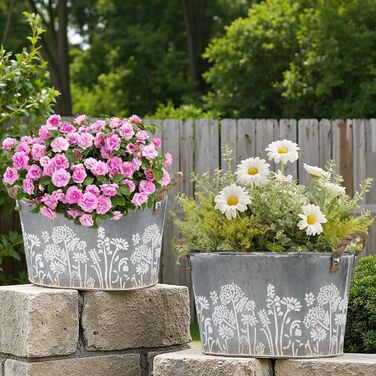 Набір вінтажних вуличних квіткових горщиків, 3 предмети, оцинковані металеві горщики для рослин з мотузковими ручками, відра для квітів/горщики для трав для кухні, балкону та саду, 19/22,5/26 см