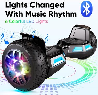 Гідроскейтборд SISIGAD 8,5 дюймів для будь-якої місцевості, стандарт ЄС - вбудований Bluetooth з потужним двигуном, самобалансуючий електричний скейтборд, подарунок для підлітків та дорослих