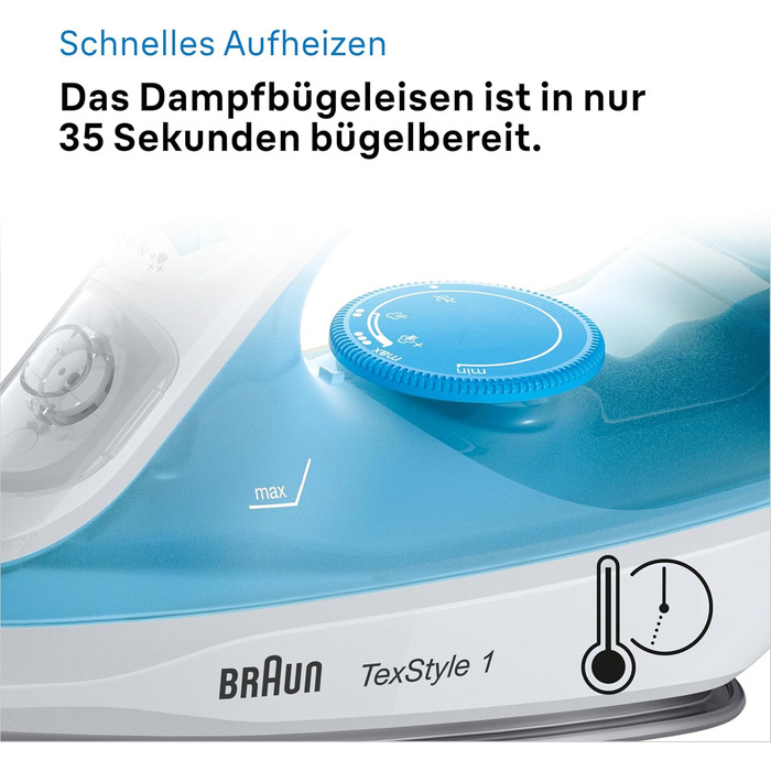 Парова праска Braun TexStyle 1 SI 1050BL - праска з підошвою SuperCeramic, вертикальна подача пари, 2000 Вт, синя