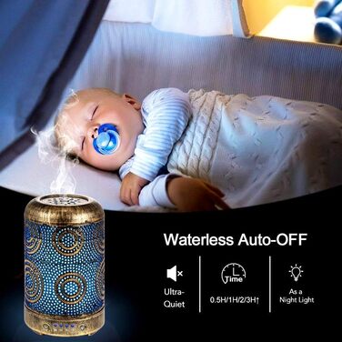 Зволожувач повітря зволожувач аромадифузор, металевий дифузор ручної роботи для ефірних масел, автоматичне вимкнення, 7 кольорів,