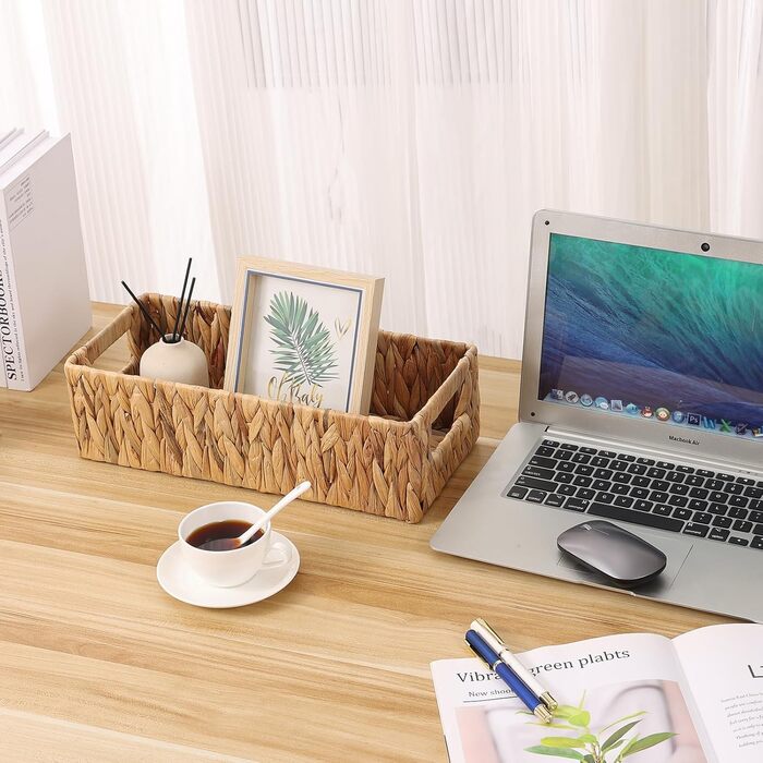 Плетені кошики для зберігання з ручками, комплект кошиків для ванної кімнати з 2 предметів з ротанга, плетені кошики з полицями ручної роботи, кошик для зберігання рушників та туалетного паперу, водяний гіацинт