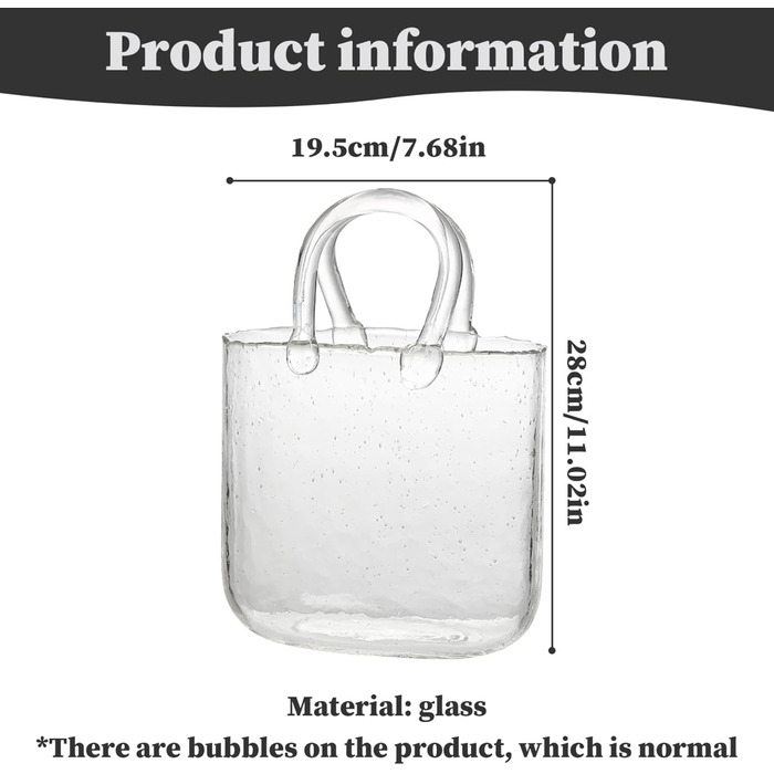 Сумочка ваза для квітів унікальна сумочка ваза 7.7x11in пухирчаста прозора скляна сумочка декоративна водяна рослина - скляна ваза для центральної частини, квіткова композиція, весілля, прозора, скляна сумочка