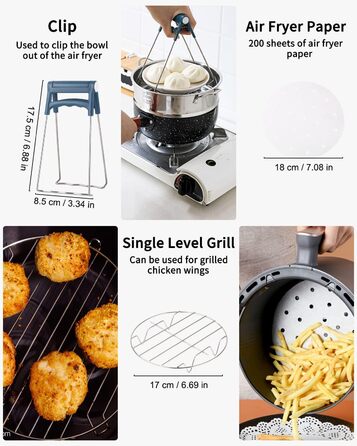 Дюймові аксесуари для фритюрниці, набір із 16 предметів із 200 аркушів паперу для випічки, підходить для фритюрниць діаметром понад 18 см (7 дюймів), 7-