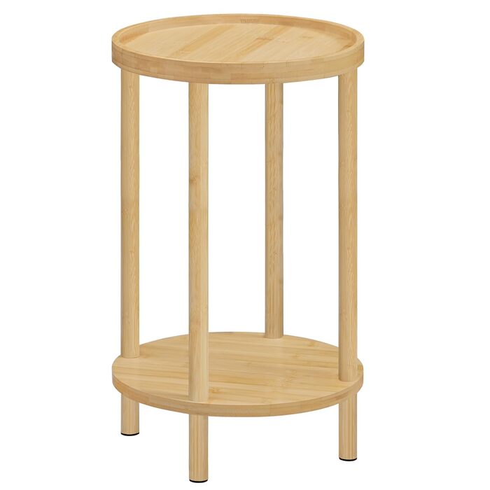 Круглий бамбуковий бічний столик HOOBRO, тумбочка з піднятим краєм, сучасний диван-столик, для невеликих приміщень, вітальні, спальні, коридору, вхідної зони, натуральний EYL156BZ01 натуральні кольори
