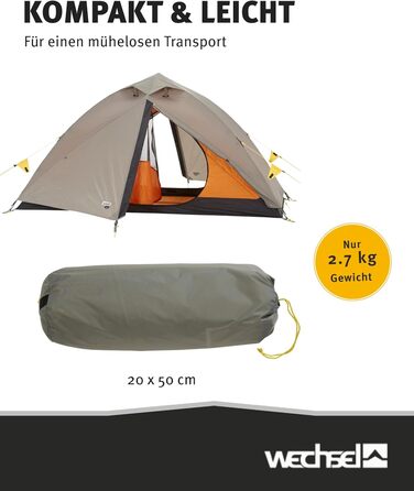 Зарядний пристрій для трекінгового намету Wechsel I Купольний намет для 2 осіб I Швидкорозкладний двомісний намет I Компактний та портативний I Ідеальний намет для кемпінгу, піших прогулянок та велосипедних поїздок на 2 особи